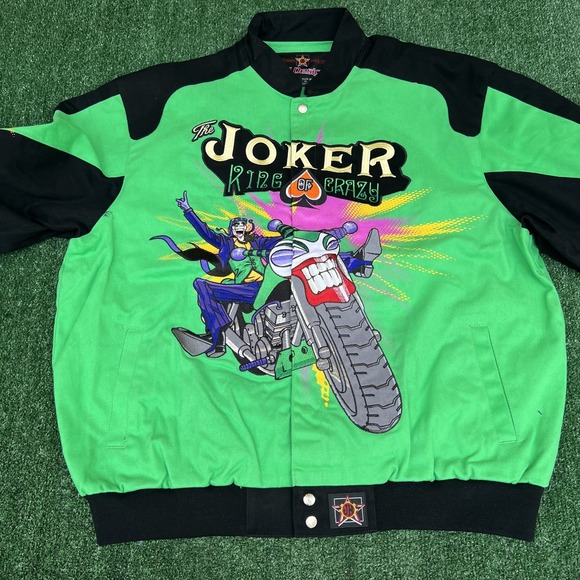 NWT VTG JH Designs Joker Jacket Men's 2XL Green DC Comics Nascar Racing Boxy - Picture 4 of 13